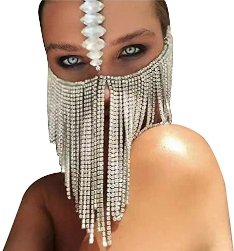 Lpitoy Strassstein Quasten Maskerade Maske Kristall Gesichtskette Schleier Glänzender Cosplay -Kopf -Gesicht -dekorationsmaske Party Schmuck Für Frauen