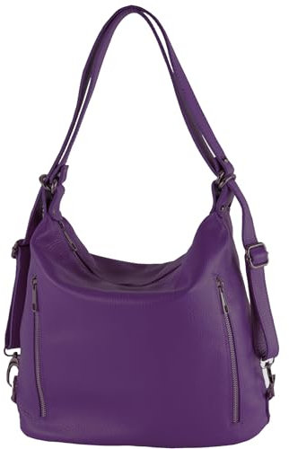 modamoda de T249 Damen Rucksack Schultertasche 2 in 1 aus Leder handmade in Italy, Farbe:Purple