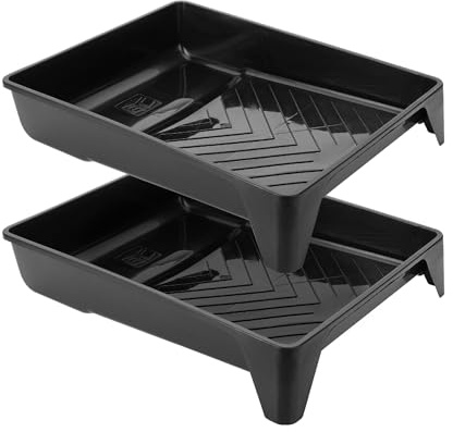 Bates- 9 Inch Paint Tray, 2 Pack, Black Plastic Paint Roller Tray 9 Inch, Deep Capacity, Textured Ridge