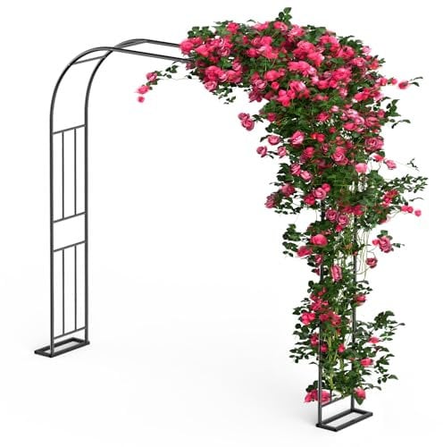 Xverycan Arco de Rosa, 240x240cm Arco Metálico de Jardín, 1,2m 1,8m 2,4m Tres Anchuras Ajustables, Arcos de Rosas para Rosales y Plantas Trepadoras, Rosetón Independiente para Decoración de Jardines