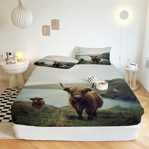 XCQHZYQ Kinder Spannbettlaken 140x200cm Tier-Yak Boxspringbett Topper Mikrofaser Weiches Spannbetttuch Bettlaken Leintuch, Matratzenhöhe bis 30 cm, Matratzenschoner