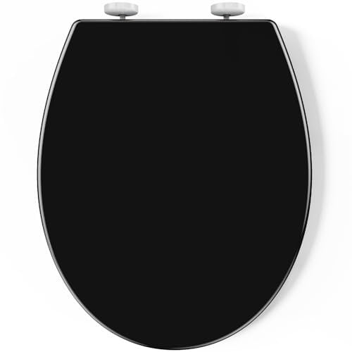 Pipishell Soft Close Toilet Seat, Toilet Seat with Quick Release for Easy Clean, Simple Top Fixing, Standard Toilet Seats White with Adjustable Hinges, O Shape Black