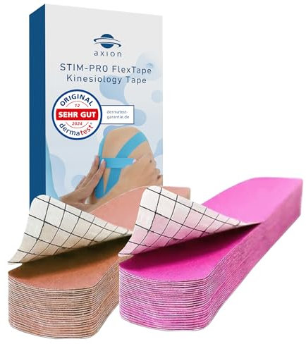 axion Precut Kinesiologie Tape 50 Streifen Beige und Pink | Wasserfeste • hautfreundliche • elastische • selbstklebende Bandage | Physio-Tape optimal für Sport & Alltag