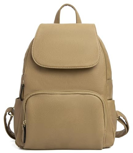 Woodland Leathers Women's Fashion Small Backpack, Womens Backpack With Anti Theft Zipper, Waterproof Faux Leather Back Pack Womens, 13 Tablet And Laptop Fashion Backpacks For Women (Khaki)