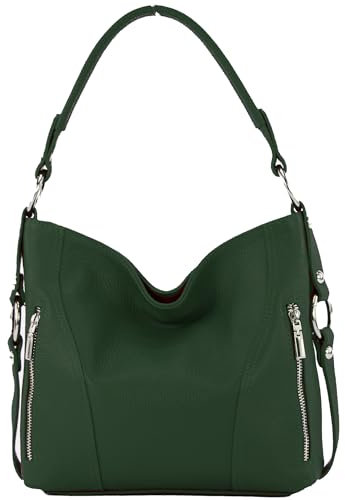 modamoda de T202 Damen Leder Henkeltasche Schultertasche handmade in Italy, Farbe:Schwarzgrün