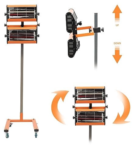 MEELRYD 2000W Lacktrockner Infrarot Trockner Strahler Aushärtungslampe, Farbtrocknungs Lampe 2 Auto Karosserie Reparatur Trocknungsfläche 800 x 600 mm, Timer 0–60 min