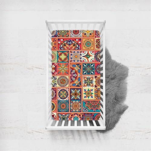 Morbuy Mandala-Druck Spannbettlaken Babybett, Spannbettlaken Kinderbett,Weiche Atmungsaktiv Spannbettlaken Kinderbett Stubenwagen Bezug Kinderwagen Matratzenbezug (Bunt,140x90cm)