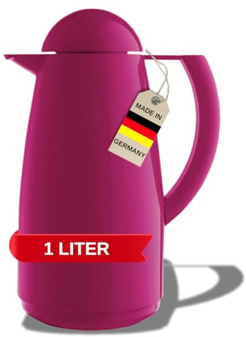 MARKUTEC Clip Thermoskanne – 1 Liter – Pink – Drehverschluss – Hochwertiger Glaseinsatz – Ideal für Tee & Kaffee