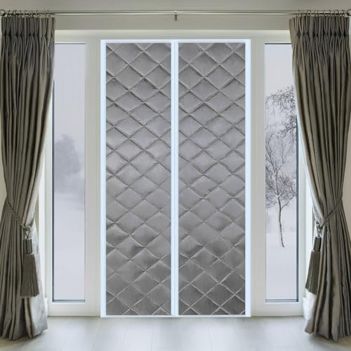Magnétique Rideau De Porte, 230x260cm Isolant Thermique Isolation Porte Avec Coupe-vent Imperméable Isolation Phonique pour Porte d Entrée Intérieur/Patio/Coulissante(Gris)