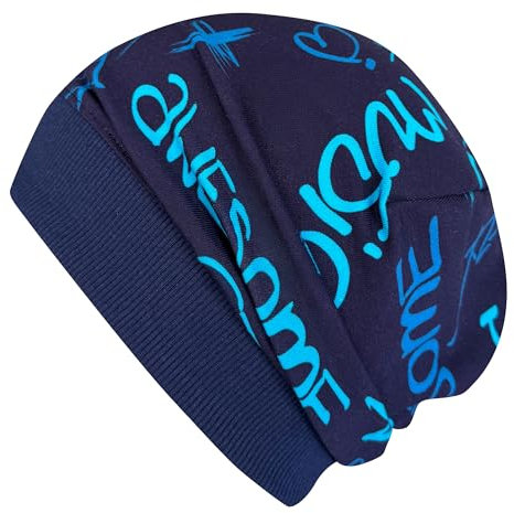 Wollhuhn ÖKO Leichte Mädchen/Jungen Beanie-Mütze Bündchen Elastisch Übergangszeit/Sommer Kinder-Mütze Baumwolle (Öko-Stoffe, Bio) 22222235 (Cool Music Blau, M)