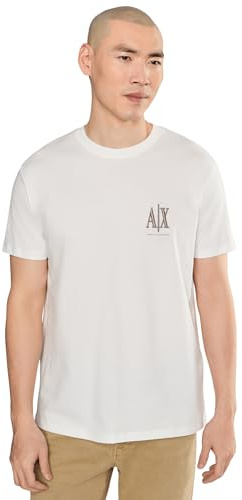 Armani Exchange Men's Short Sleeve Side Monogram Logo T-Shirt, Off White, XXL