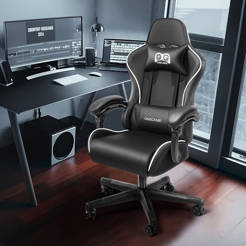 OneGame Chaise Gaming, Ergonomique Fauteuil Bureau Gaming Grande réglable en Hauteur avec Dossier Haut réglable et Coussin Lombaire 150KG, Noir