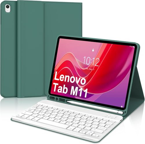 WINCHKING Funda con Teclado para Lenovo Tab M11-11 Pulgadas Español Ñ Retroiluminación del Teclado, Bluetooth Inalámbrico Extraíble para Tablet Lenovo Tab M11, Verde Oscuro