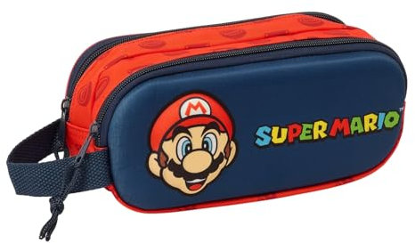 Super Mario 3D - Portatodo Doble 3D, Estuche Infantil, Estuche Niño, Ideal para Niños en Edad Escolar, Cómodo y Versátil, Calidad y Resistencia, 21x6x8 cm