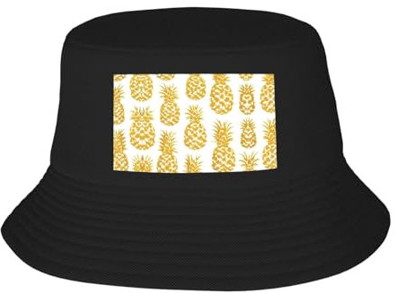 Goldener Ananas-Hut – für Strand, Golf, Angeln, Spaß, Outdoor-Urlaub, Männer und Frauen, breite Krempe, Schwarz, Einheitsgr��e