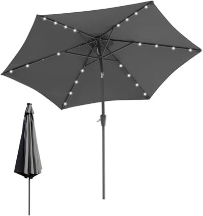 Eulenke Sonnenschirm mit LED solar Ø 270 cm, beidseitig um 30° Kippbar, gartenschirm UV-Schutz Polyester Schirmstoff, Wasserabweisend und schmutzabweisend, Marktschirm ohne Ständer, Anthrazit