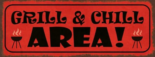 mrdeco Holzschild 27x10cm Grill Chill Area Grillen Holz Schild