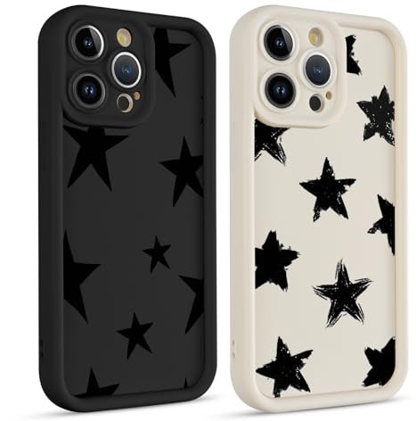 Coiwxmoi 2 Stück Handyhülle für iPhone 13 Pro Hülle, Aesthetic Sterne Star Muster Design Mädchen Frauen Schutzhülle, Silikon Cover Erhöhte Displayränder Y2K Case für iPhone 13 Pro 6,1, Schwarz