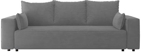 4ALL HOME Sofa mit Schlaffunktion Veno 242x95 cm - Couch - Sofa mit Bettkasten - 3 Sitzer - Schlafsofa - Schlafsofa mit Bettkasten - Cord - Wohnzimmer (Poso 55 Grau)