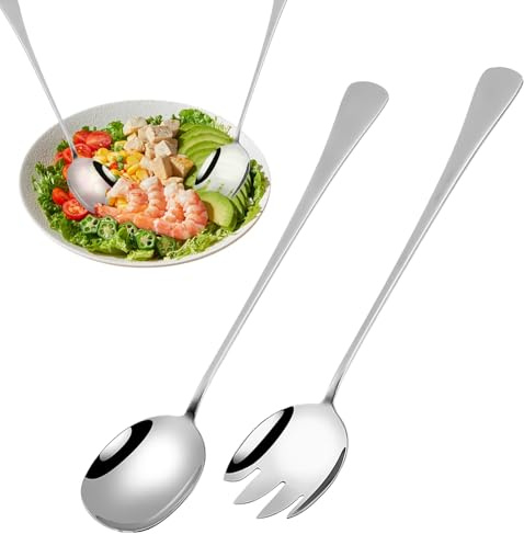 ZFRITP Salatbesteck Edelstahl Groß 28 cm Salat Besteck Set Salatgabel, Salatlöffel Edelstahl Göffel Mit Langen Griffen, Tischbesteck Für Familie, Hotels, Restaurants