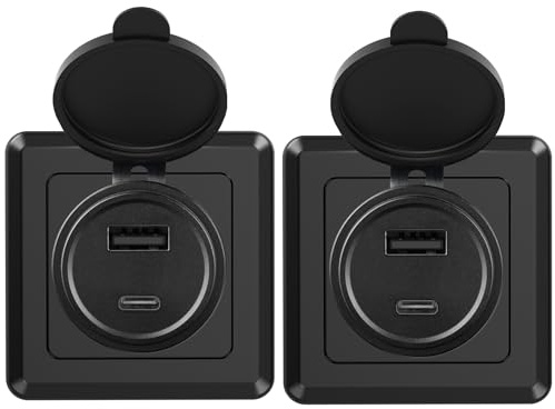 RVSPARK RV USB-A/C Dual Port Socket QC3.0 Tipo A y PD3.0 Tipo-C, 12 V de aluminio USB salida de carga rápida con placa frontal negra, ideal para RV, barco, caravana, remolque de camping (Pack de 2)