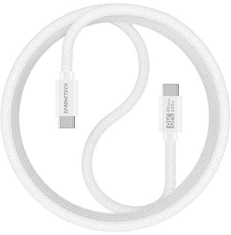 Câble USB4 blanc 1M 40Gbps Compatible avec Thunderbolt 4, Vidéo 8K à 60Hz | Câble USB-C tressé haute vitesse vidéo & transfert data pour MacBook, iPhone 17/16, SSD, portables, stations d'accueil, hubs