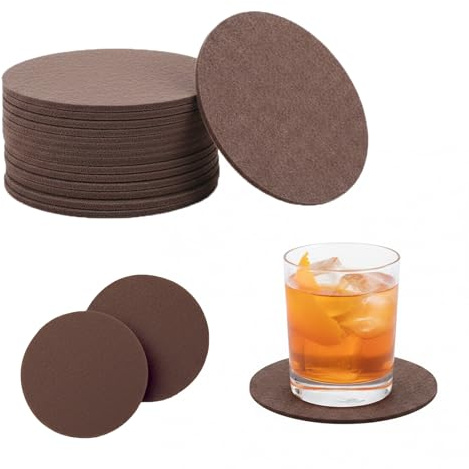 30 Stück Filzuntersetzer Rund, Filz Untersetzer für Gläser, Untersetzer Glasuntersetzer Filz, Filzuntersetzer Rund für Tassen Tisch Bar Gläser Becher(Braun)