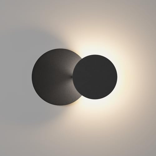 Klighten Wandleuchte Innen, 8W Rund Design Wandlampe Drehbar 320° Schwarz | Kreative 2 in 1 LED Wandbeleuchtung, Warmweiß 3000K Wandlampe für Wohnzimmer, Schlafzimmer, Treppen, Hotel