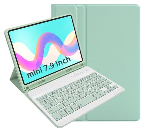 leleyo Tastatur hülle für iPad mini 1/2/3/4/5 7,9 Hülle mit Tastatur magnetische abnehmbare QWERTY für Mini 1/2/3/4/5,Hellgrün