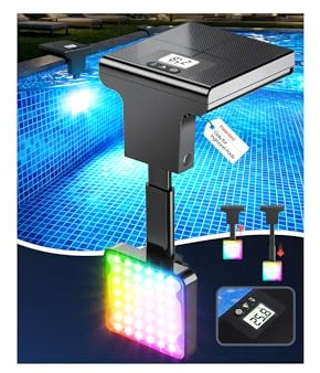 DeeprBlu 2 en 1 Luz Piscina Solar Sumergible con Termómetro de Piscina, Luces LED para Piscinas con 10 Impresionante Modos de Luz & Pantalla Retroiluminada Nocturna, Solo para Piscinas Enterrada