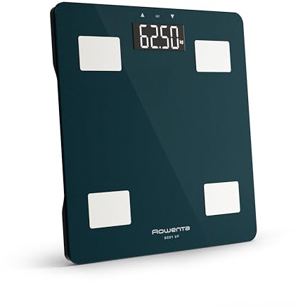 Rowenta Body Up 2.0 Personenwaage, 7 Körperindikatoren, bis 180 kg | bis zu 8 verschiedene Nutzerprofile, auf 50 g genau messbar, einfach ablesbare LED-Anzeige, 30x30 cm, Dunkelblau, BR2600V0