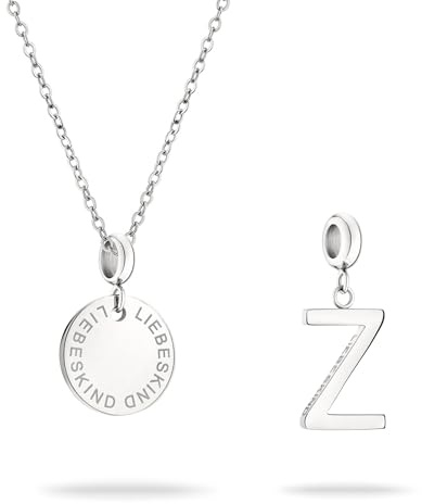 LIEBESKIND BERLIN Set - bestehend aus Halskette und Buchstaben Charm aus poliertem Edelstahl - Ankerkette mit Charm verstellbar bis 45cm - wasserfest & hautfreundlich