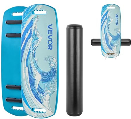 VEVOR Balance Board, Wobble Board Trainer for Adults, Premium Wooden Balance Training Equipment with Roller, Magnetic Stoppers, Storage Rack, for Core Workouts, Surf Trainer & Physical Therapy, Blue