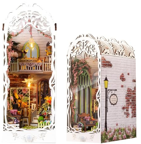 KBIBCK DIY Book Nook Kit,DIY Gartenhaus Miniatur,DIYMiniatur Haus mit LED Leuchten & Möbeln,3D Puzzle Buchstützen aus Holz Puppenhäuser Miniatur Haus Kit Modellbausätze für Erwachsene &Teenager ab 14+