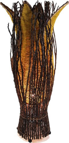 GURU SHOP Tischlampe/Tischleuchte `Flores`, in Bali Handgemacht aus Naturmaterial - Gelb, 70x20x20 cm