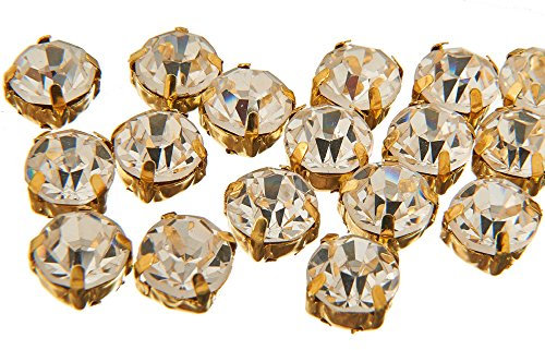 Pack of 100, Clear Crystals in Gold Casing ss38 (8mm) Stunning Quality Sew on Glue on Point Back Glass Rhinestones, Gems
