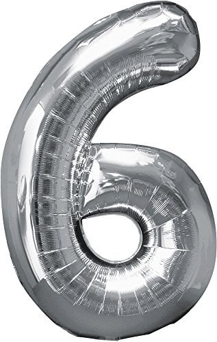 Amscan 23/58 x 35/88 cm Nr. 6 super Shape Folienballon, Silber