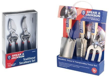 Spear & Jackson Traditional Bypass and Anvil Secateurs Set (Twin Pack) & Neverbend Stainless Hand Tool Gift Set Bundle