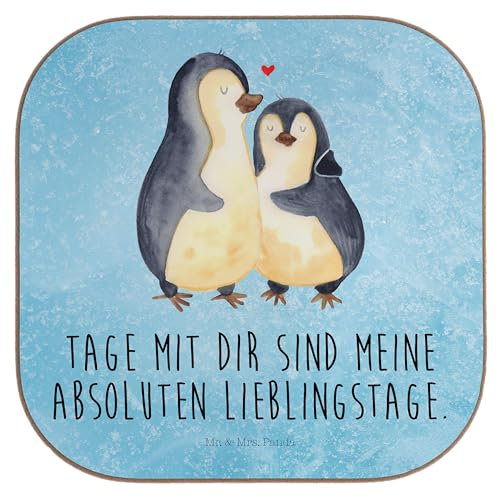 Mr. & Mrs. Panda Untersetzer für Gläser Pinguin umarmen - Geschenk, Liebe, Tischschoner, Hochzeitstag, Coaster, Tischuntersetzer, Hochzeitsgeschenk, eckiger, gläseruntersetzer