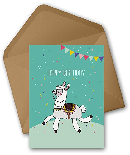 dabelino Lama/Alpaka Karte: Happy Birthday (Geburtstagskarte mit Umschlag, Recycling-Papier)