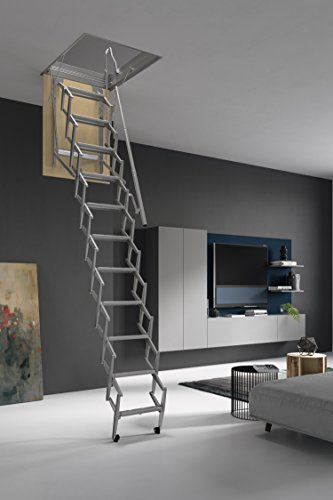 Scala Retrattile a Pantografo per Soffitta (11 Gradini), 60 x 100 cm (Ht 276/300 cm)
