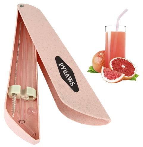 PYRAWS Eco Friendly Reusable Glass Straws | 200 mm x 8 mm Straw Case Set, Muddler Stick Private Portable Case Included | Bubble Tea and Milkshakes, Tea, Juice, Beer, Water, 4 Fun Color Option