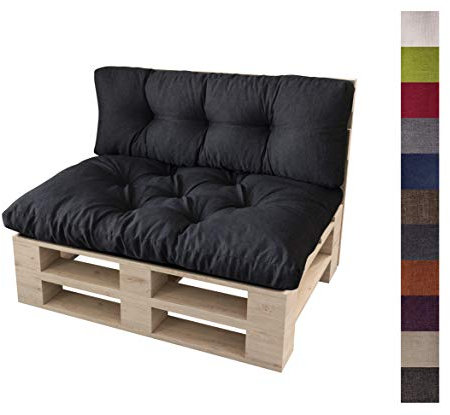 sunnypillow Palettenkissen Auflage Set für Europaletten Indoor und Outdoor Palettenpolster Palettensofa Kissen mit schöner Steppung viele Größen Set:Sitzkissen 120x80 + Rückenkissen 120x40, Schwarz