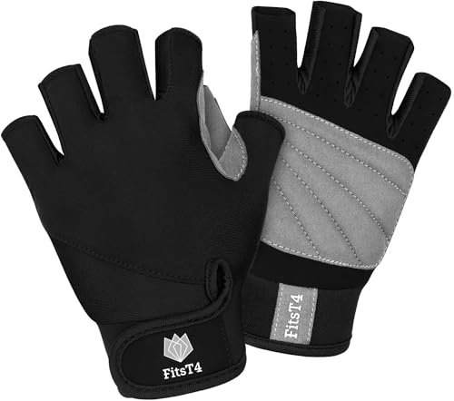 FitsT4 Unisex 3/4 Finger Handschuhe für Wasserski, Kanufahren, Windsurfen, Kiteboarding, Segeln, Jetski und Stand-up Paddle Boarding, verstellbare Handgelenk-Clip, bequeme Passform, schwarz, XL