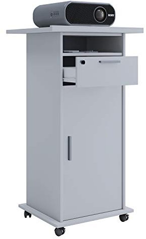 VCM Holz Standschreibtisch | ideal für Beamer oder Projektor mit Rollen und Tür | Maße: H. 108 x B. 60 x T. 50 cm | Pultfläche neigbar | Schublade abschließbar - Neta