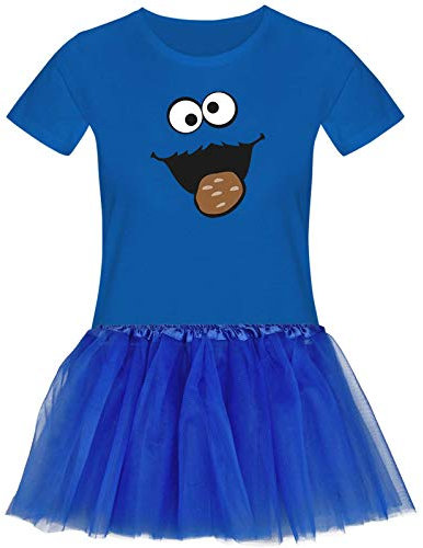 Jimmys Textilfactory T-Shirt Krümelmonster mit Keks Kostüm Set + Tütü Tüllrock Karneval Damen XS - 3XL Fasching Verkleidung Gruppen Rosenmontag Sesamstraße, Größenauswahl:L, Setauswahl:Standard Set
