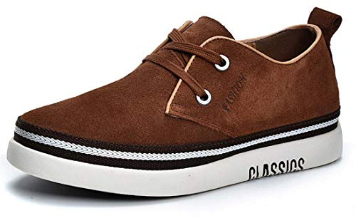 Hombre Invisible Elevador de Altura Aumentando 2 Pulgadas Zapatos Más Altos Cuero de Gamuza Costuras con Cordones Suela Gruesa Oxfords, marr�n (Marrón), 38 EU
