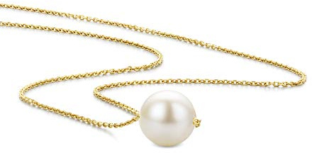 Orovi Kette Gold – 14K Gelbgold 585– Perlenkette Damen, Kettenanhänger Gold weiße Süßwasserperle 8 mm, Perlen Anhänger, Hypoallergene Goldkette 40+2cm, Goldschmuck, Schmuck Damen, mit edler Schmuckbox