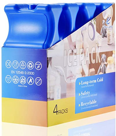 Cold Freezer Cool Ice Packs Double Sided Contoured Reusable Long Lasting for Breast Milk Baby Bottles Cool Storage Insulated Bags, Lunch Box Soda Beer Can Coolers Camping Beach Picnic (600g,Set of 4)