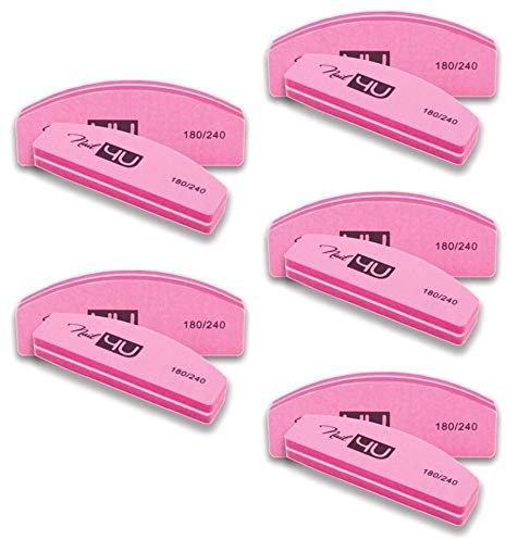 10Pcs Nail Buffers Half Moon Shape Double Sided 180/240 grit Sanding Blocks Sponge Nail Buffer Tools for Natural Nails Artificial Nails Acrylic Gel Tips